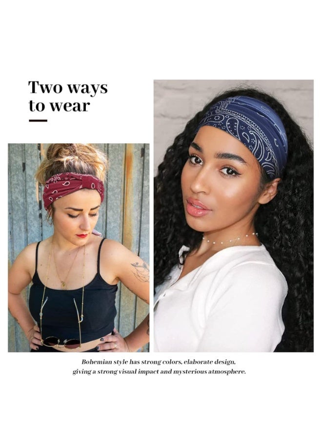 CLENEA Wide Headbands for Women Knotted No Slip Head Bands Soft Turban Headband Hair Accessories Boho African Solid Color Head Wraps for Women Yoga Workout Pack of 6(Boho) - Image 4